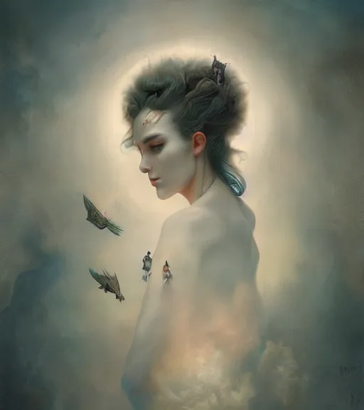 Image similar to portrait of the last angel by tom bagshaw, karol bak, james jean, rococo, steven belledin, digital art, sharp focus, volumetric lighting, octane render, 8 k, hyper detailed.