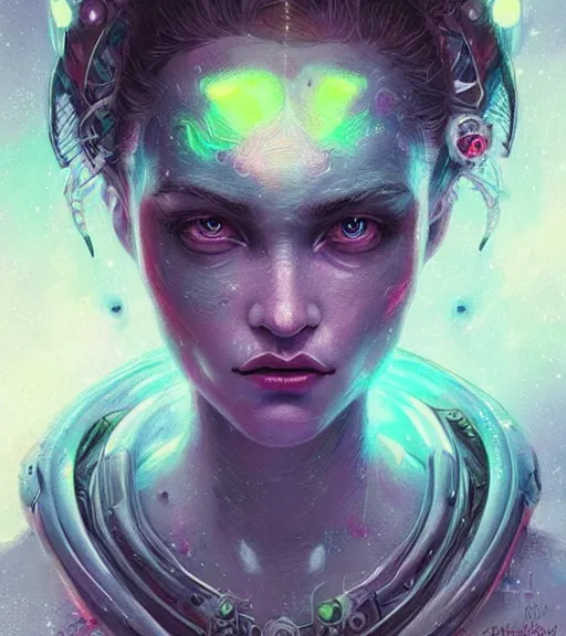 Image similar to beautiful intricate exquisite alien princess realistic face, beautiful eyes, neon colors, drawing, in the style of greg rutkowski, fantasy, amazing detail, epic, intricate, elegant, smooth, sharp focus