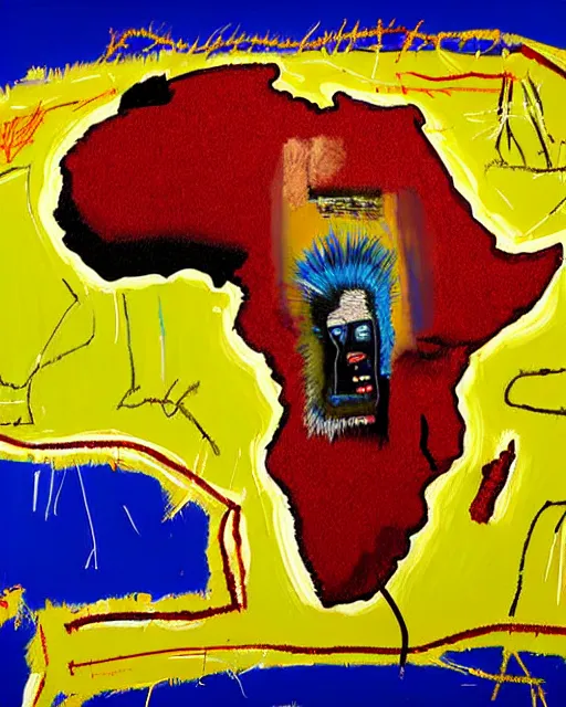 Image similar to a extremely ultra highly detailed majestic hi - res beautiful immaculate award winning painting stunning masterpiece of the ultra highly detailed continent of africa, zoom out, by jean - michel basquiat, 8 k, high textures, ultra hyper sharp, insanely detailed and intricate, super detailed, 8 k hdr ultra high quality