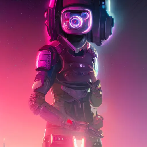 Image similar to cyberpunk concept cool warrior girl bot, galaxy, ufo, space sci - fi, wearing vr goggles, illustration, portrait, pastel neon textured background night, trending on artstation, greg rutkowski, octane rendered, 1 2 k, detailed,