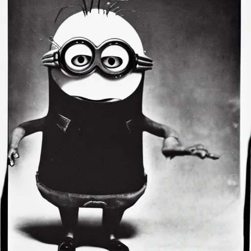 Image similar to old creepy black and white photograph of a minion