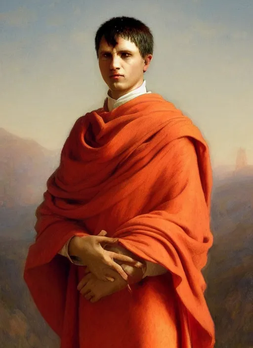 Prompt: formal portrait of caesar augustus wearing plain white toga, proud, noble, digital art by eugene de blaas, ross tran, and nasreddine dinet, vibrant color scheme, detailed, in the style of romanticism, cinematic, artstation, greg rutkowski