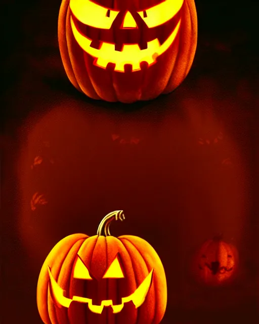 Image similar to creepy evil pumpkin, halloween night, horror wallpaper aesthetic, cinematic, dramatic, super detailed and intricate, by koson ohara, by darwyn cooke, by greg rutkowski, by satoshi kon