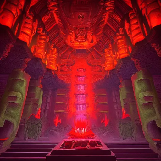 Interior of the fire god temple, mayan gothic design, Stable