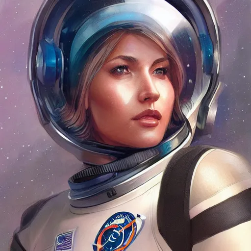Prompt: a gorgeous woman in a space suit, astronaut, portrait, smooth, highly detailed, digital painting, trending on artstation, concept art, sharp focus, illustration, art by artgerm and greg rutkowski and magali villeneuve