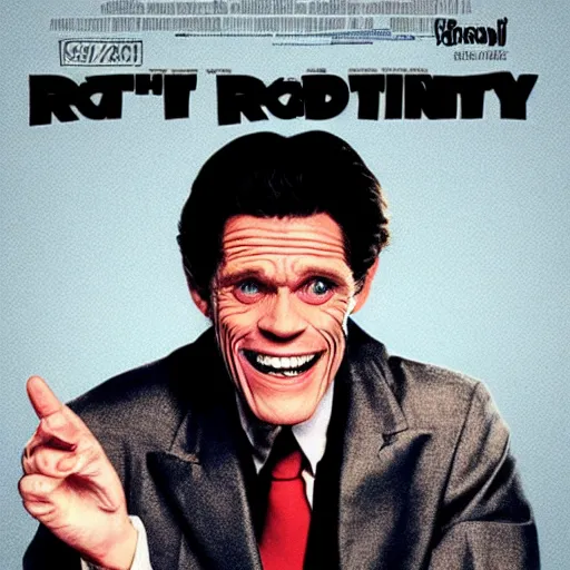 Image similar to movie poster of william dafoe as an anthropomorphic singing rat