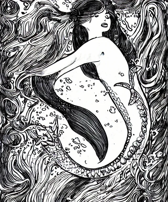 Image similar to black and white illustration, mermaid