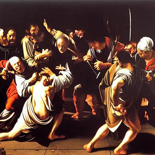 Image similar to the initial rush on black friday, by caravaggio