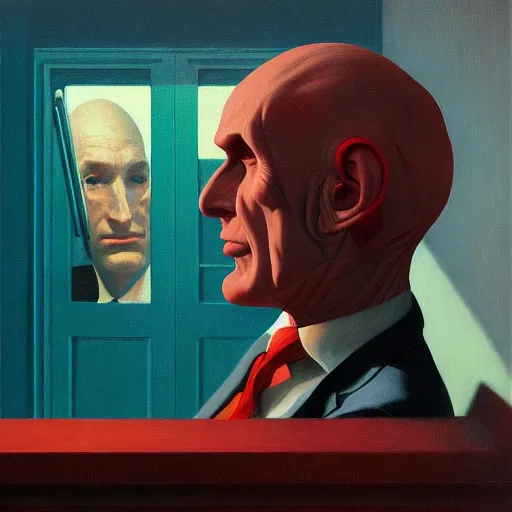 Prompt: Portrait of Dr. Nobody wearing a business suit , very coherent, painted by Edward Hopper, Wayne Barlowe, painted by James Gilleard, airbrush, art by JamesJean