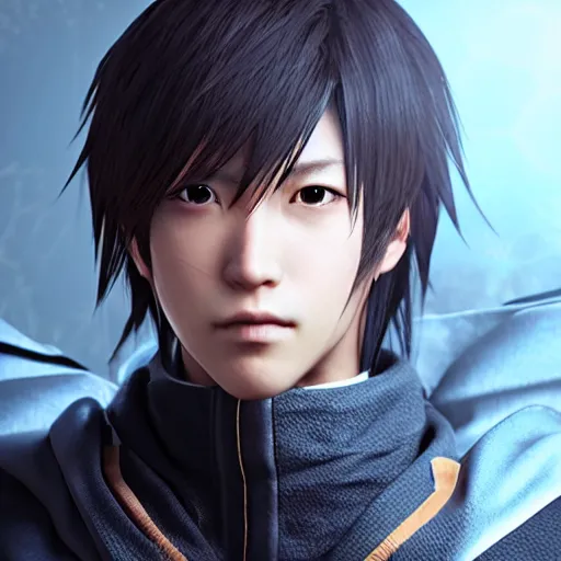 Image similar to kazuma from s - cry - ed as a final fantasy main character, redshift render, octane render, unreal engine