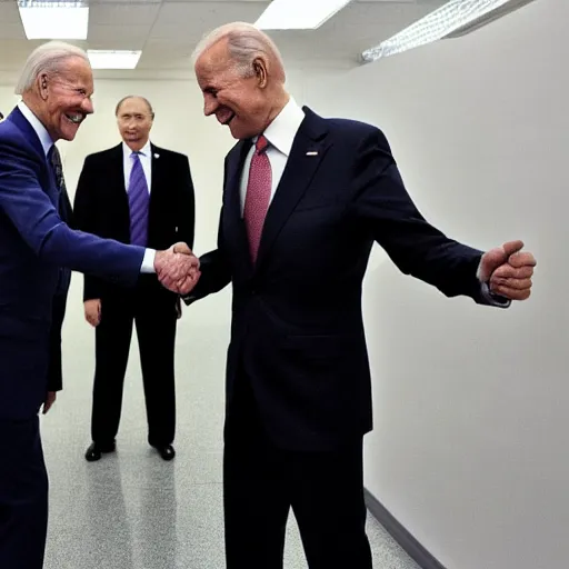 Image similar to biden and putin playing rock paper scissors, no one wins