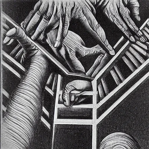 Image similar to A human hand drawing by Escher and Bach