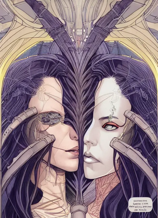 Image similar to meliadoul versus agrias, science fiction comic illustration by sana takeda and jenny frison, intricate, stunning inking lines, hyper detailed, 4 k, hd, award winning, photorealistic