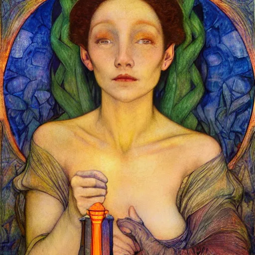 Image similar to the dawn queen with her lantern, by annie swynnerton and diego rivera and elihu vedder, symbolist, dramatic lighting, elaborate geometric ornament, art brut, soft cool colors, smooth, sharp focus, extremely detailed, leo and diane dillon, soft pastel colors