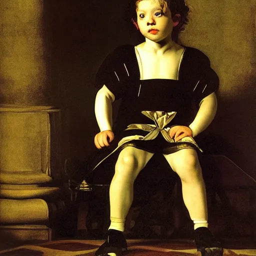 Image similar to Young aristocrat! sitting upon a throne, by Caravaggio, high contrast lighting