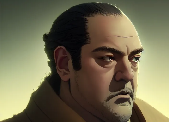 Image similar to a film still portrait of tony soprano elven king, finely detailed features, closeup of face, cinematic lighting, perfect art, night cyberpunk city, intricate, anime, gapmoe grimdark, artstation, trending on pixiv fanbox, painted by greg rutkowski makoto shinkai takashi takeuchi studio ghibli, akihiko yoshida, 4 k