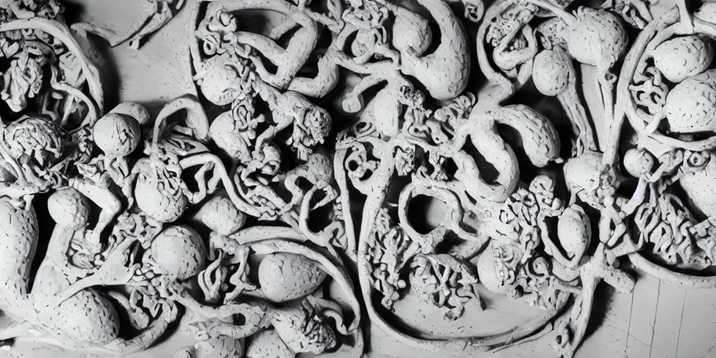 Prompt: a black and white logo of the Giraud sculpture studio with creeper egg toads and valkyries