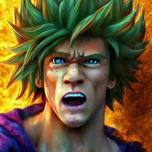 Prompt: shaggy from scooby doo going super sayain, au naturel, hyper detailed, digital art, trending in artstation, cinematic lighting, studio quality, smooth render, unreal engine 5 rendered, octane rendered, art style by klimt and nixeu and ian sprigger and wlop and krenz cushart