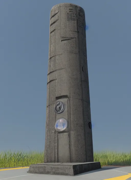 Prompt: highly detailed render of a high tech futuristic tall stele standing on the road ring made in unreal engine 4