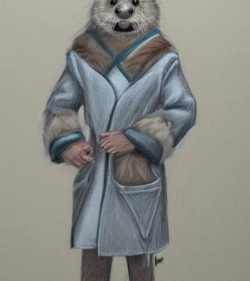 Image similar to master furry artist pastel pencil drawing full body portrait character study of the anthro male anthropomorphic otter fursona animal person wearing royal robes