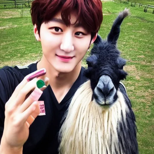 Prompt: jung kook with a llama, 8 k