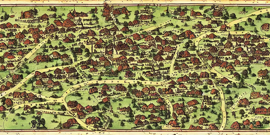 Prompt: the town of yelm, medieval map