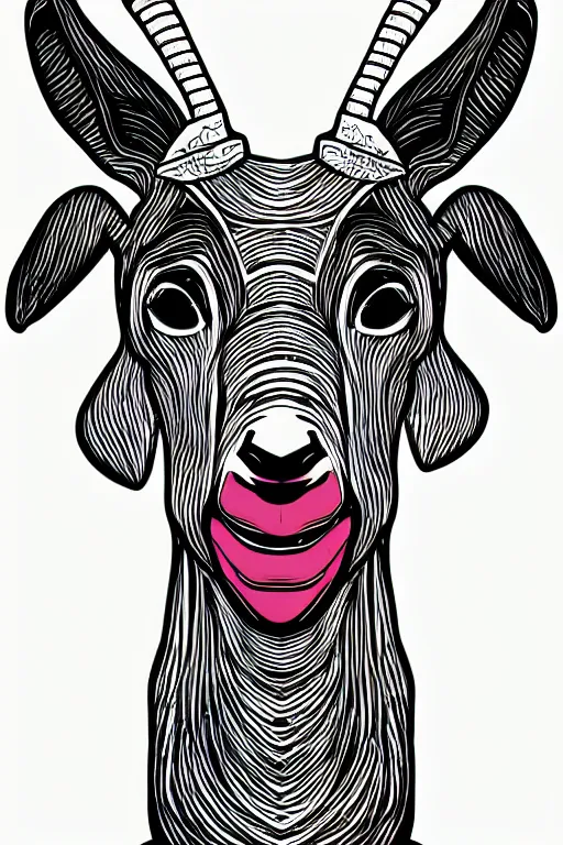 Prompt: portrait of a hipster goat, art by steve simpson, sticker, colorful, illustration, highly detailed, simple, smooth and clean vector curves, no jagged lines, vector art, smooth