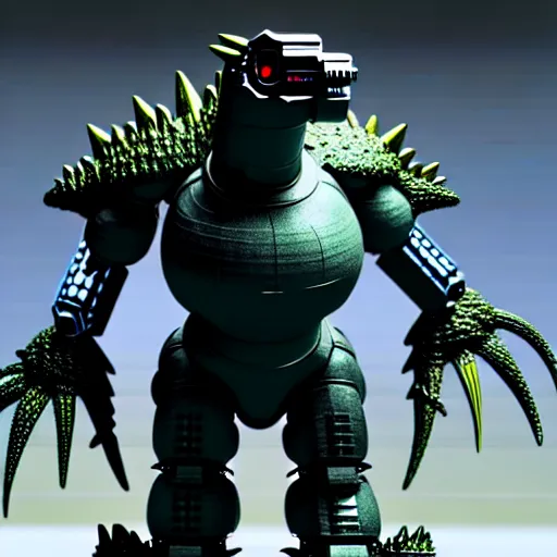 Image similar to an illustration of the full body of a mecha godzilla, photorealistic, 3 d, unreal engine