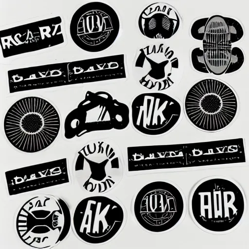 Image similar to black on white graphic design stickers in style of david rudnick, eric hu, acid, y 2 k