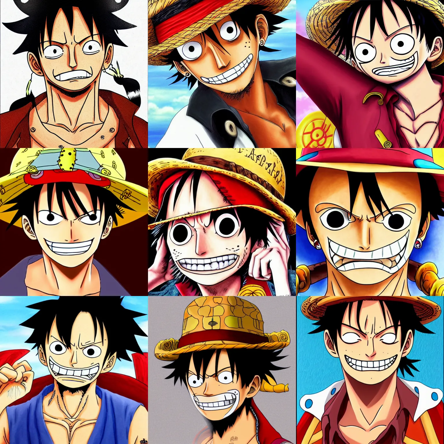 Prompt: portrait of Johnny Depp as luffy in one piece style, anime, face