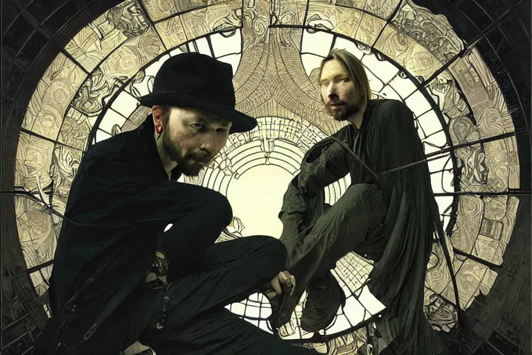 Image similar to hyper realistic portrait of wider faced thom singer songwriter yorke, by lee bermejo, alphonse mucha and greg rutkowski