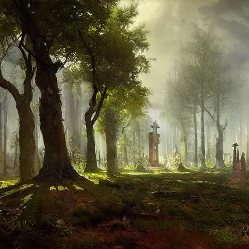 Image similar to a church made of trees and plants, druids, fantasy art, by greg rutkowski, by andreas achenbach,