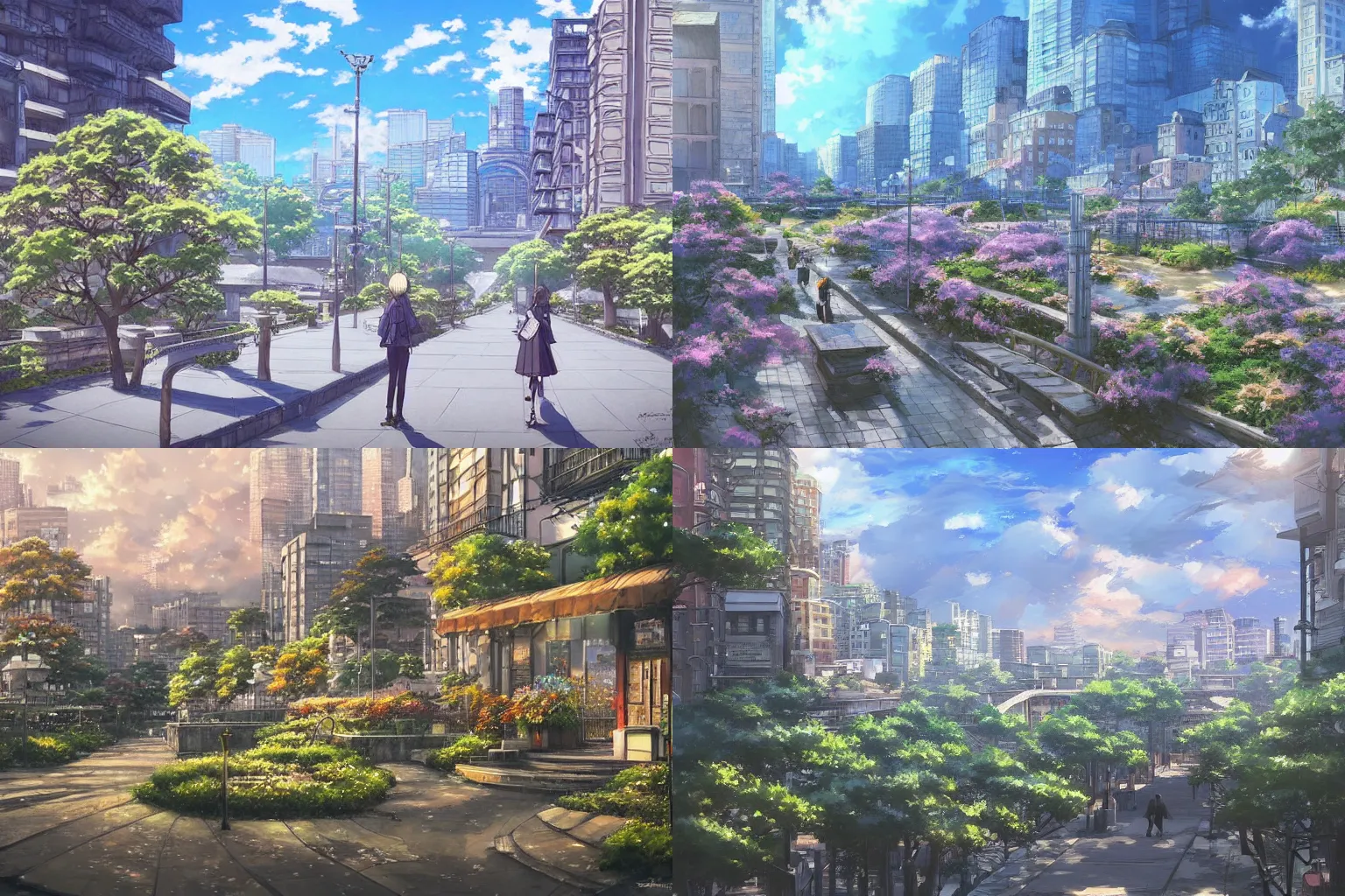 Prompt: infinitely detailed beautiful!, city bright daylight background dreamy!, highly detailed, lonely shinkai makoto scenery yet peaceful!!, atmospheric, ambient lighting!, drawn by tatsuki fujimoto