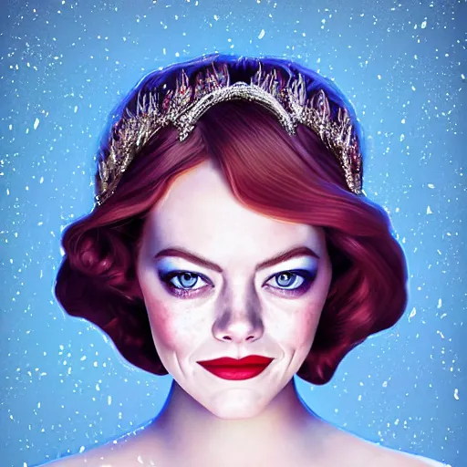 Image similar to digital painting of Emma Stone as a Disney princess wearing snow white's dress, Pixar style, professional studio lightening, volumetric lightening, photorealism by Tristan Eaton Stanley Artgerm and Tom Bagshaw