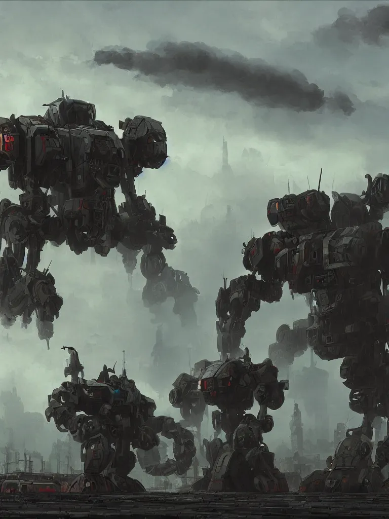 Image similar to a matte painting of a russian mecha, steam machine in summer, matte painting, dusk, drama, by rozalski and craig mullins, artstation