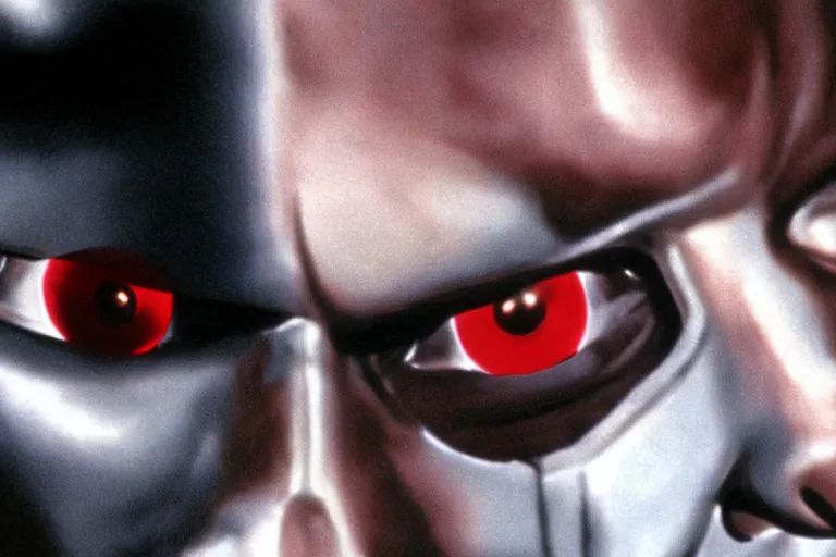 Image similar to Jack Nicholson plays Terminator, his eye glow red, still from the film