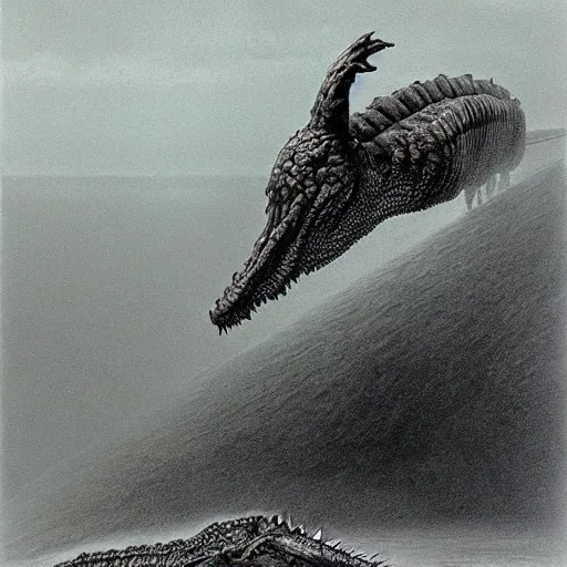 Prompt: Evil Alligator by zdzisław beksiński