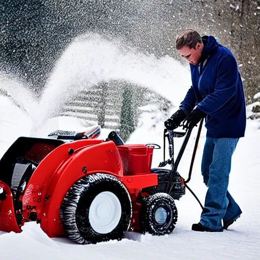 Image similar to Snowblower manual shows man putting his hand in the snowblower and losing it