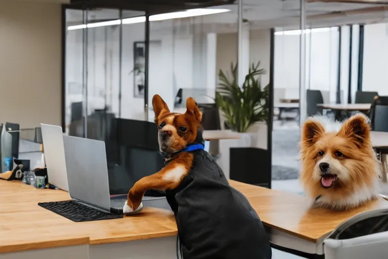 Image similar to pets are working in co - working modern offices