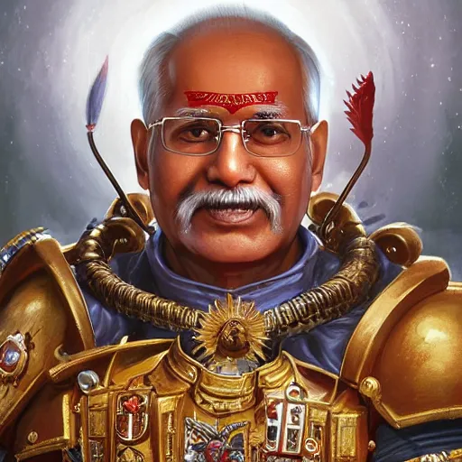 Prompt: Portrait of indian prime minister narendra moodi as the emperor of humanity from warhammer 40k made by stanly artgerm lau, wlop, rossdraws, james jean, andrei riabovitchev ,marc simonetti