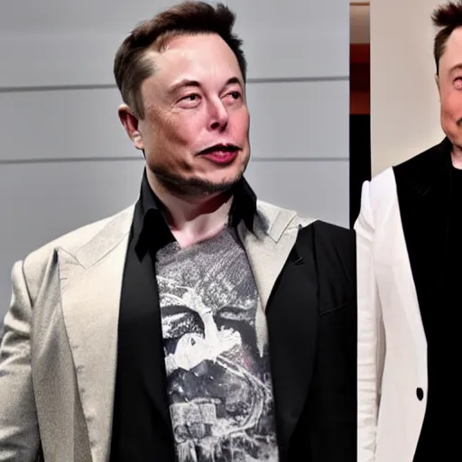 Image similar to elon musk dressed in a alexander mcqueen outfit