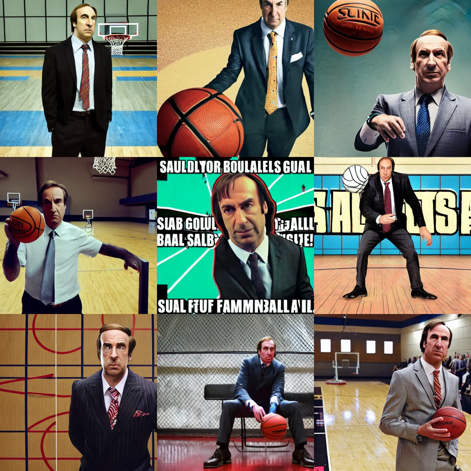 Prompt: saul goodman balling in a basketball court