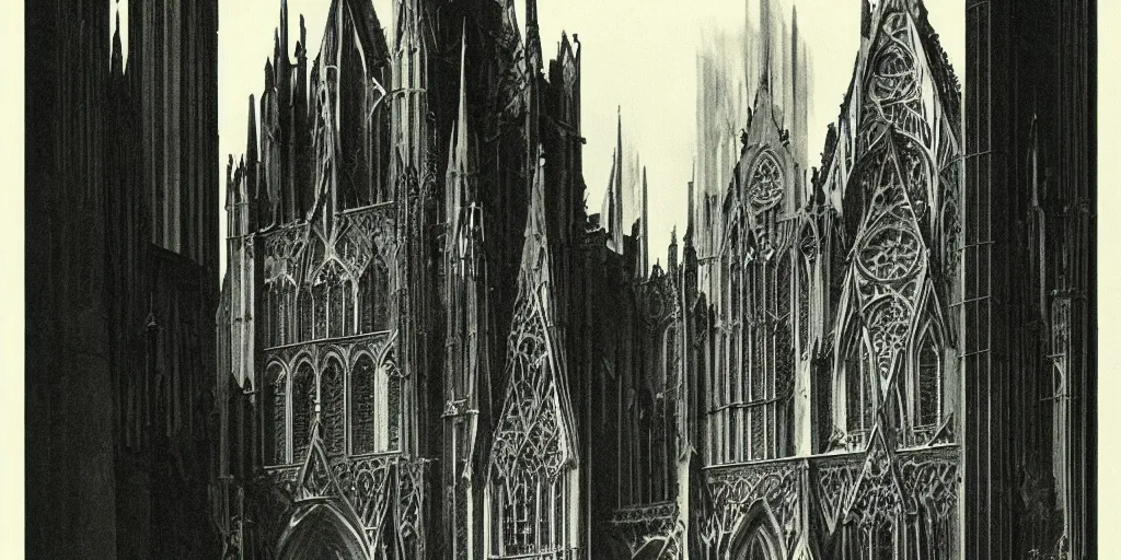 Prompt: gothic architecture by hugh ferriss