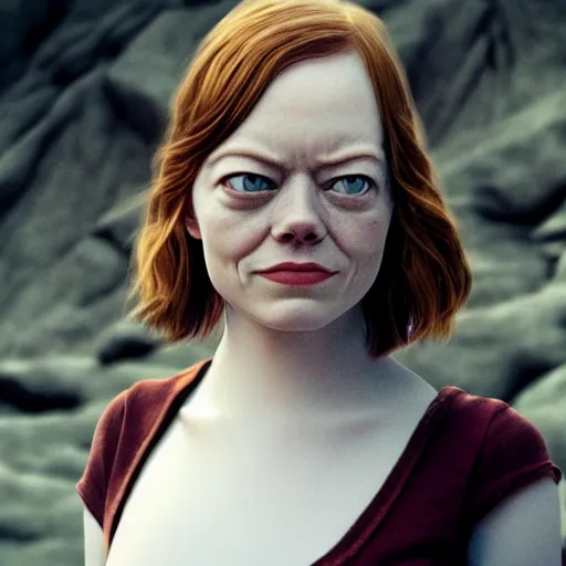 Prompt: emma stone is gollum, emma stone is smeagol, no hair, 8k detail, hyper realistic, cinematic photo