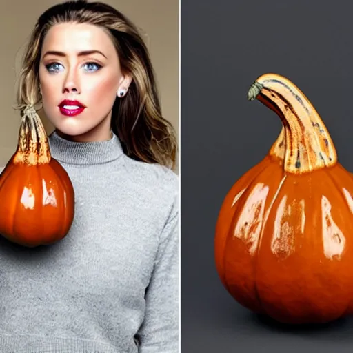 Image similar to gourd with face of amber heard hybrid intercross mix as a gourd