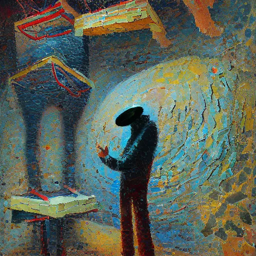 Image similar to a detailed impasto painting by shaun tan and david wiesner of an abstract forgotten sculpture by the caretaker and ivan seal