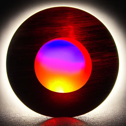 Prompt: glowing round glass with water inside, on black background, 3 d realistic