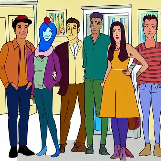 Image similar to still from the hit tv show friends in the style of bojack horseman