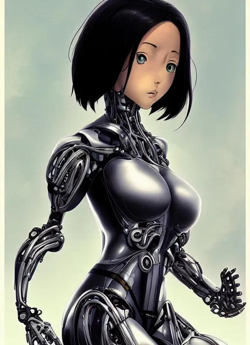 Image similar to portrait of Alita by Yukito Kishiro, biomechanical, hyper detailled, trending on artstation