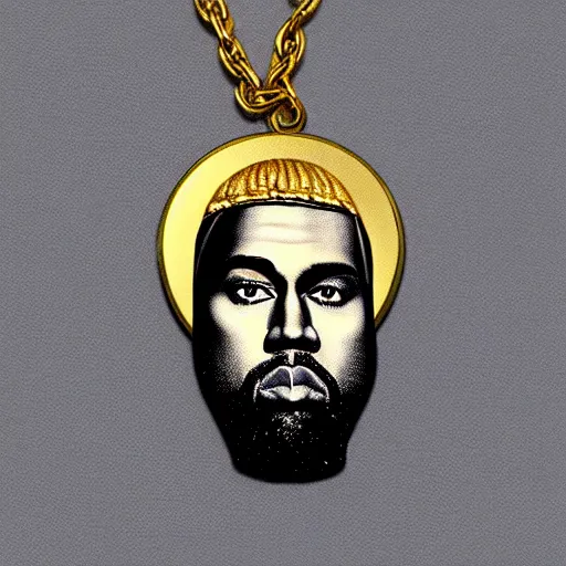 Prompt: jesus christ with a gold necklace and charm of Kanye West's face